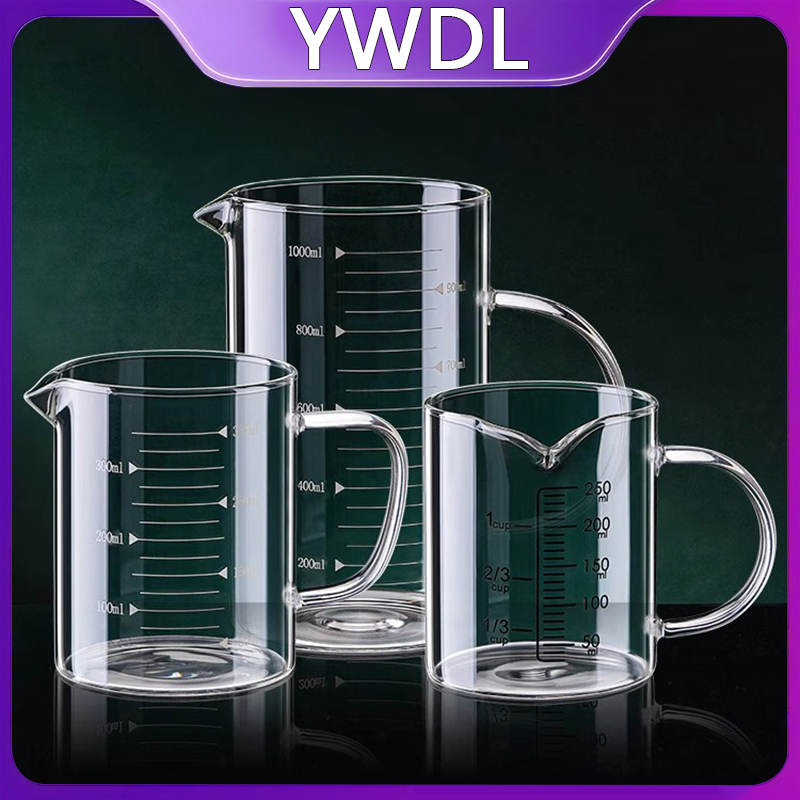 Candle Making Jug - YWDL 1/2 ชิ้นแก้วตวงแก้วพร้อมที่จับทนความร้อนห้องปฏิบัติการบีกเกอร์ครัวนมกาแฟแก้วตวง 250/350/500/1000 มล.