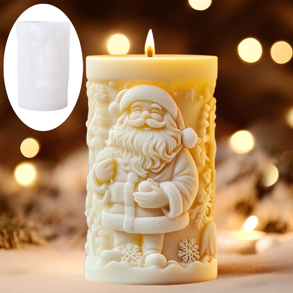 Candle Making Books For Beginners - แม่พิมพ์ซิลิโคนเทียนหอมทรงกระบอกลายซานตาคลอสยิ้มแจกของขวัญ ซานตาคลอสผู้ใจดีถือของขวัญ