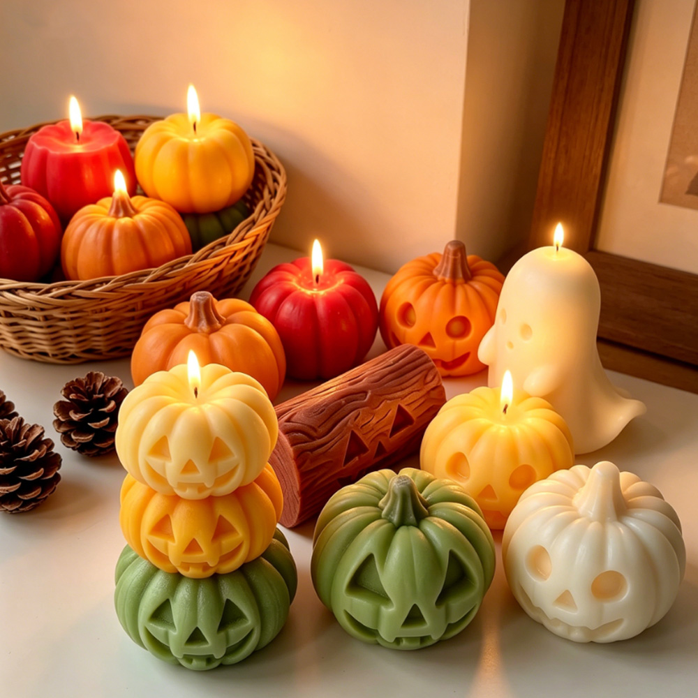 Candle Making Books For Beginners - แม่พิมพ์ซิลิโคนฟักทองผีจิ๋วสำหรับฮาโลวีน - แม่พิมพ์เทียนแบบซ้อนได้ 3 มิติ สำหรับทำสบู่เรซิ่นปูนปลาสเตอร์