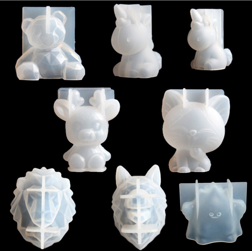 Candle Making Accessories - โปร่งใสยูนิคอร์นซิลิโคนอีพ็อกซี่เรซินแม่พิมพ์เรขาคณิตหมีกระต่ายแม่พิมพ์สัตว์น้ํามันหอมระเหยเทียนทํารูปแบบตกแต่งเครื่องมือ