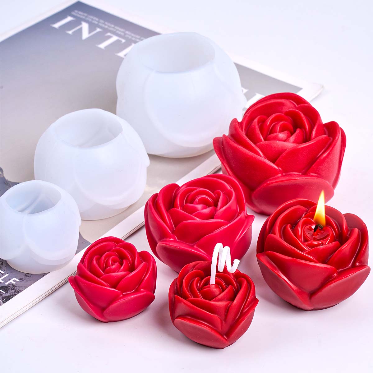Candle Making Books For Beginners - แม่พิมพ์เทียนซิลิโคนรูปดอกไม้ 3 มิติ สำหรับทำสบู่หอมกลิ่นกุหลาบแสนโรแมนติก งานฝีมือเรซิ่นปูนปลาสเตอร์ ตกแต่งงานแต่งงาน